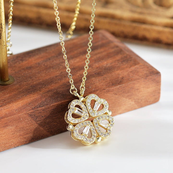 Collar Elegante - Trébol & Corazones de Oro14K