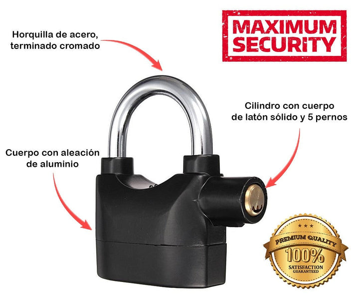 Candado con Alarma para Moto, Puerta, Bicicleta y más
